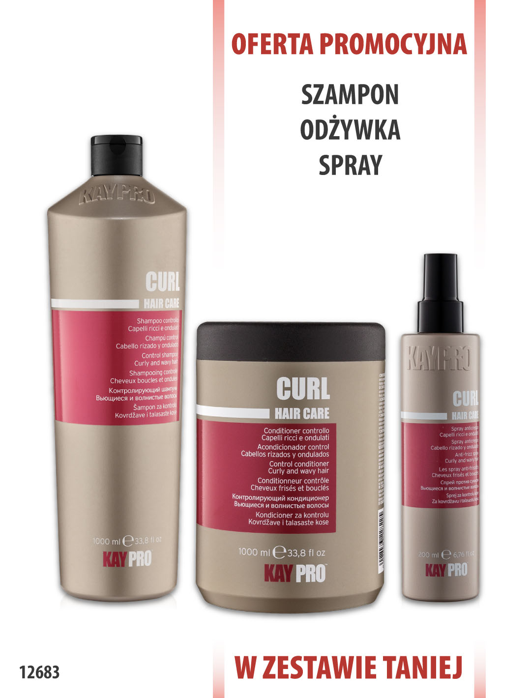 KayPro Curl Szampon 1000 ml + Odżywka 1000 ml + spray 200 ml