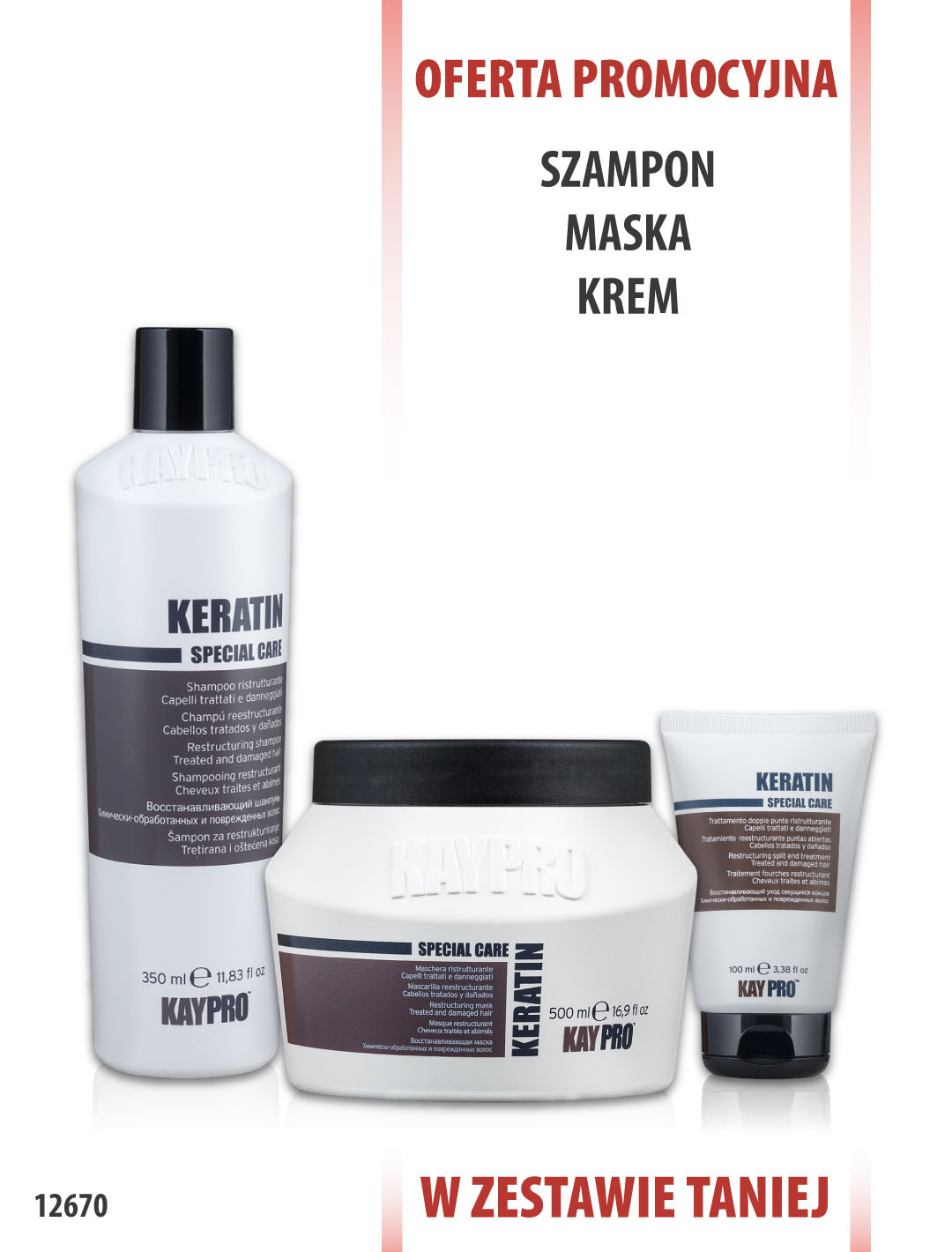 KayPro Keratin Szampon 350 ml + Maska 500 ml + Fluid 100 ml