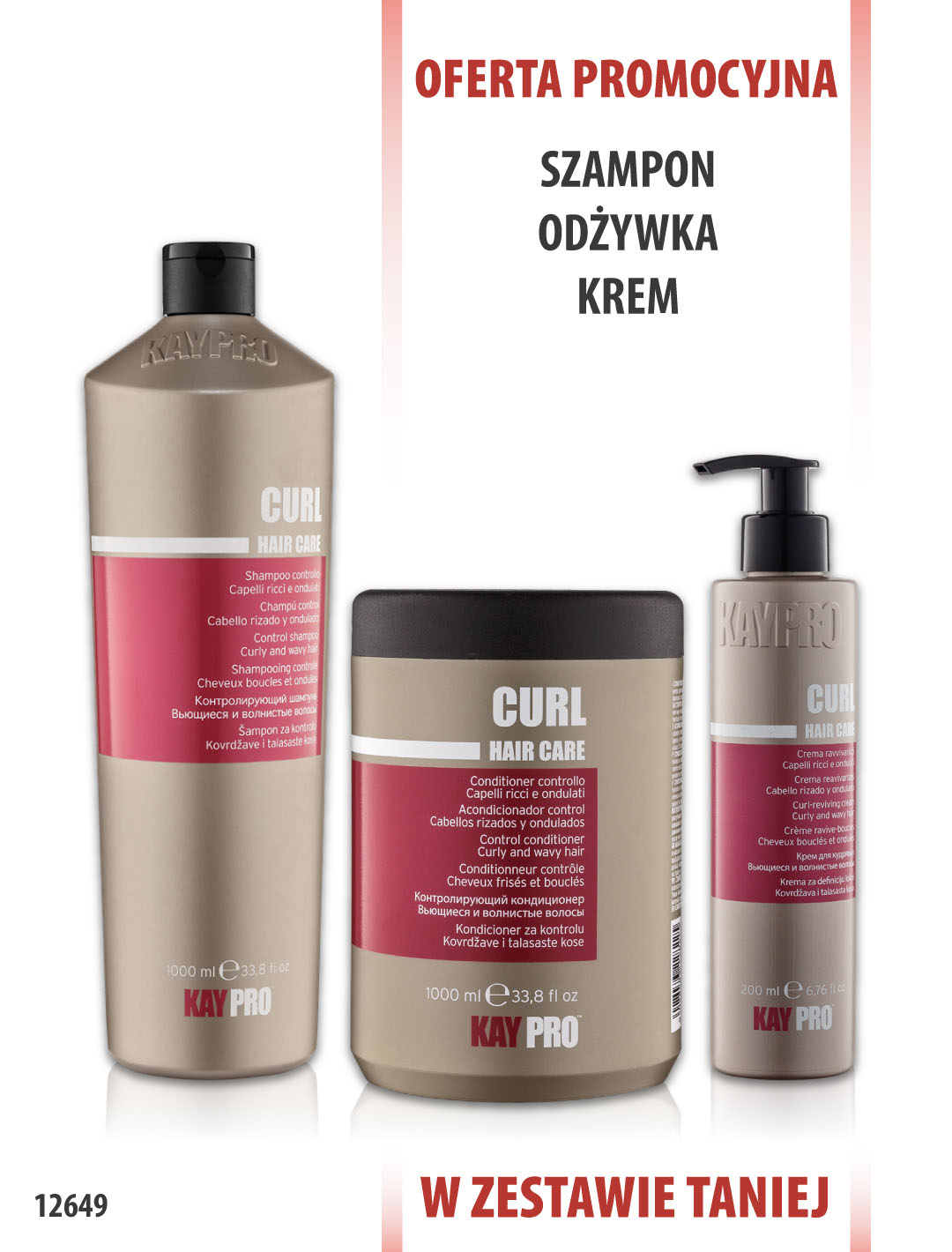 KayPro Curl Szampon 1000 ml + Odżywka 1000 ml + Krem 200 ml