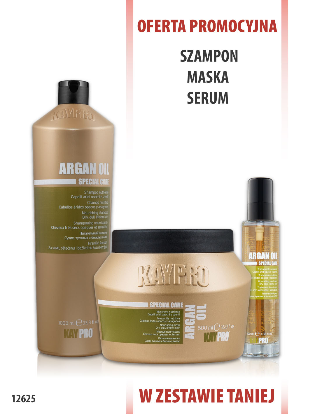 KayPro Szampon z Olejkiem Arganowym 1000ml + Maska 500ml + Płynne Kryształy 100ml 