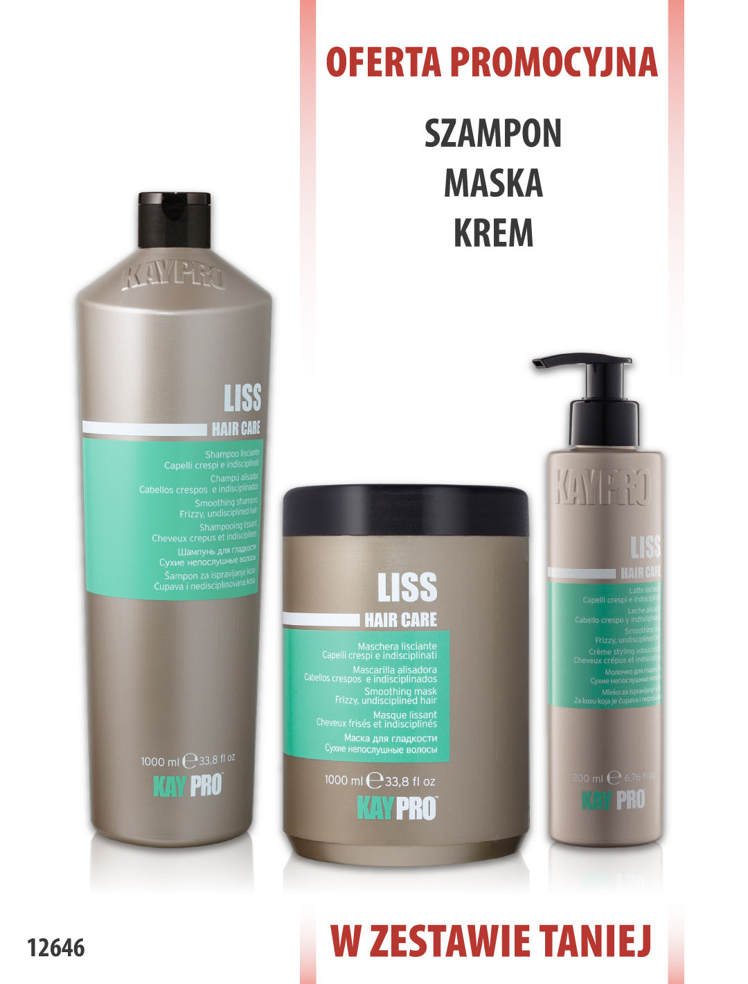 KayPro Liss Szampon 1000 ml + Maska 1000 ml + Mleko