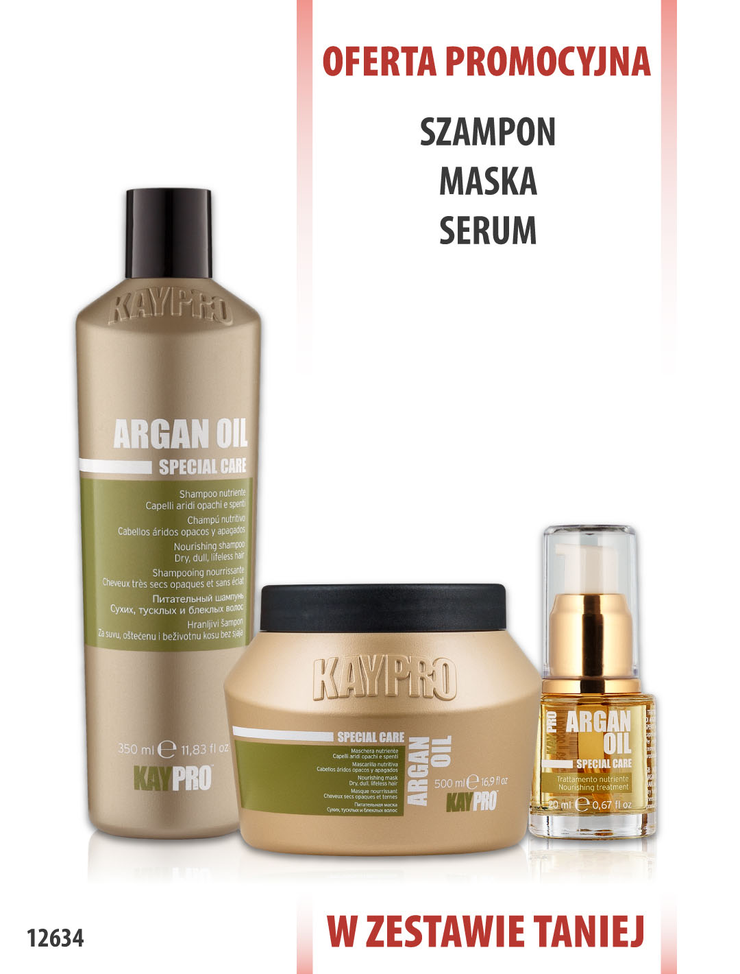 KayPro Szampon z Olejkiem Arganowym 350ml + Maska 500ml + Serum  20ml