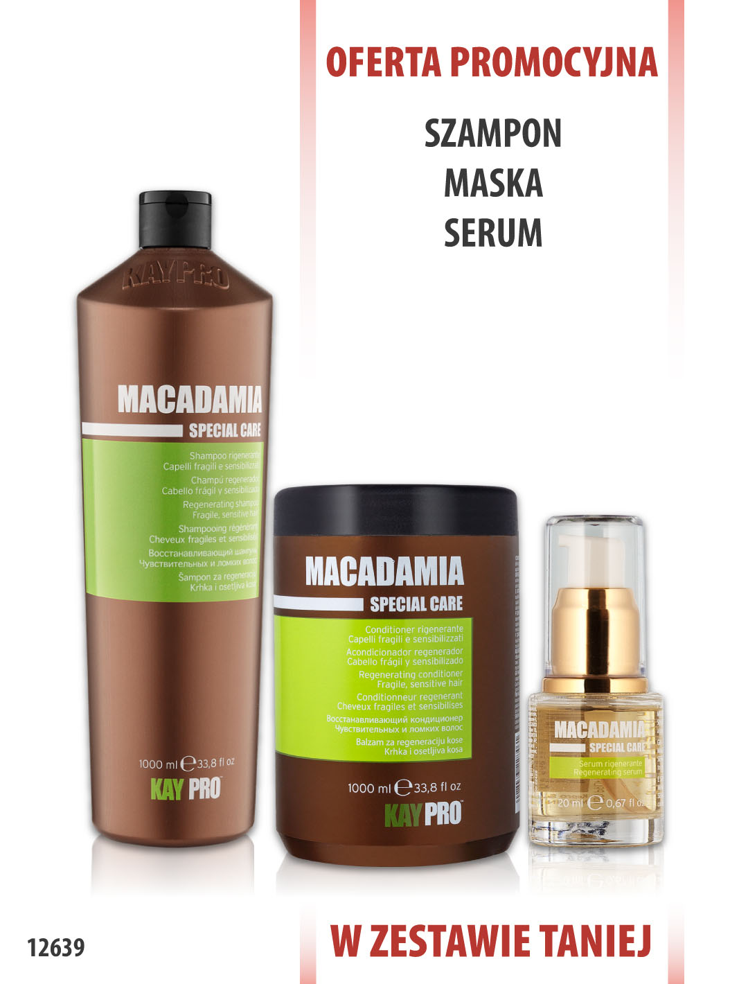 KayPro Macadamia Szampon 1000ml + Odżywka 1000ml + Serum 20ml