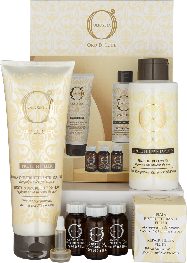 OLIOSETA Oro Di LUCE SET Szampon250ml+FillerProteinowaMaska250ml + Fluid 3*15ml