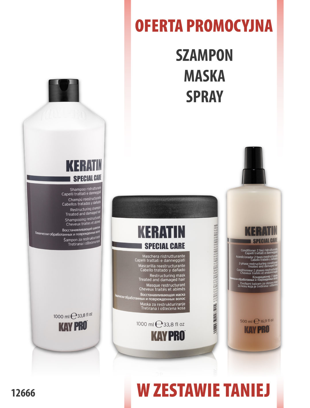 KayPro Keratin Szampon 1000 ml + Maska 1000 ml + Odżywka dwufazowa 500 ml