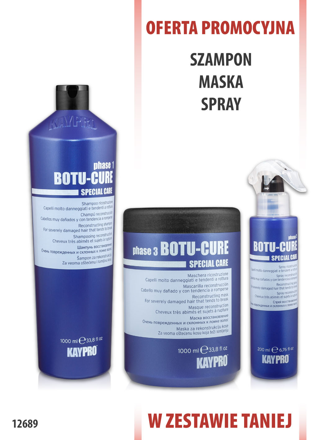 KayPro Botu Cure Szampon 1000 ml + Maska 1000 ml + Spray 200 ml