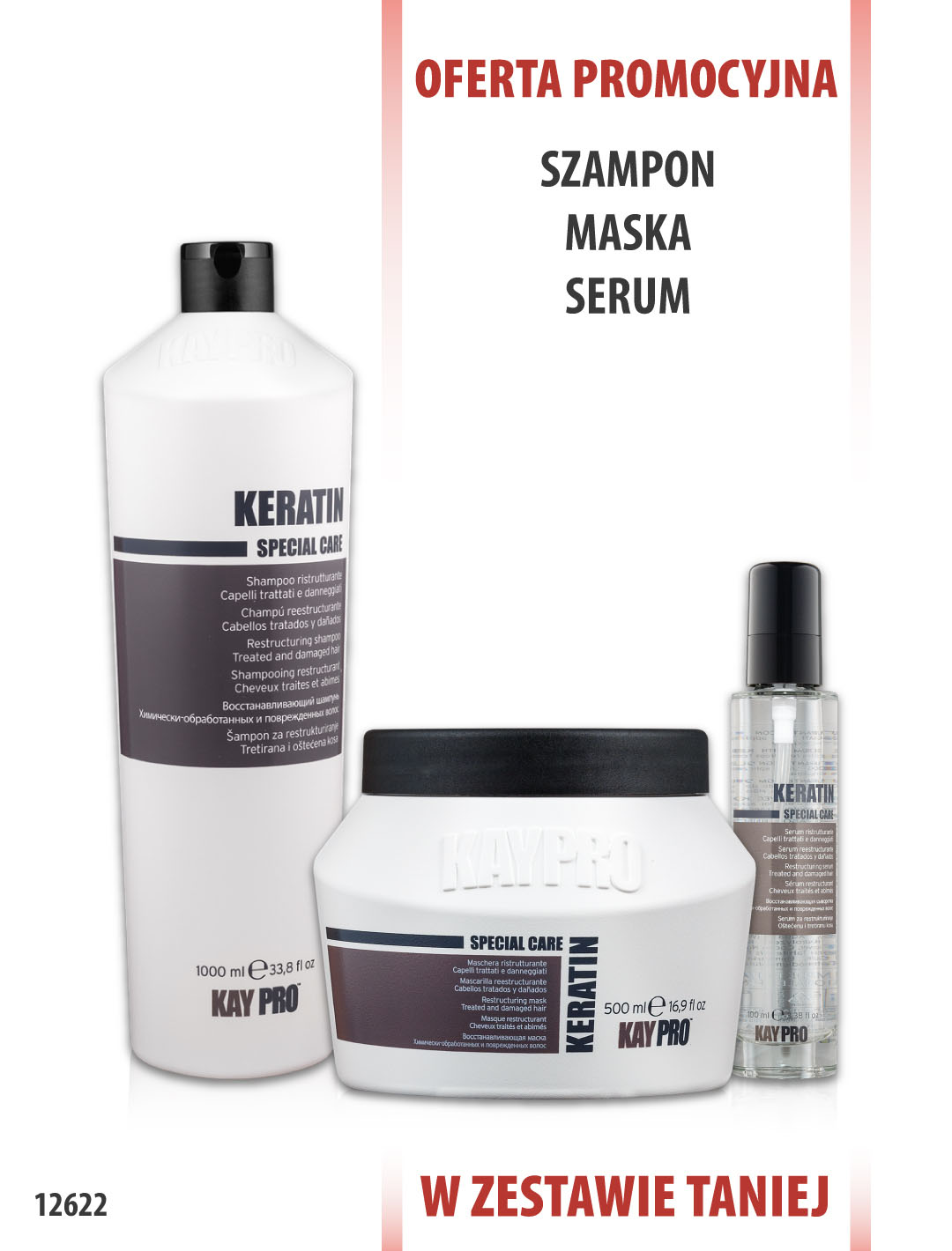 KayPro Keratynowy Szampon 1000ml + Maska 500ml + Serum 100ml