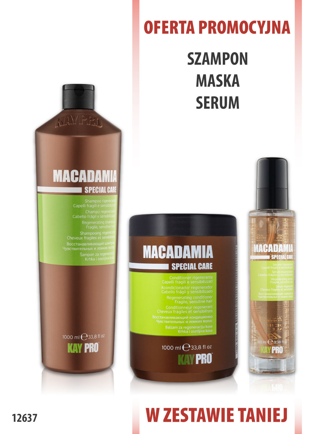 KayPro Macadamia Szampon 1000 ml + Odżywka 1000 ml + Serum 100 ml