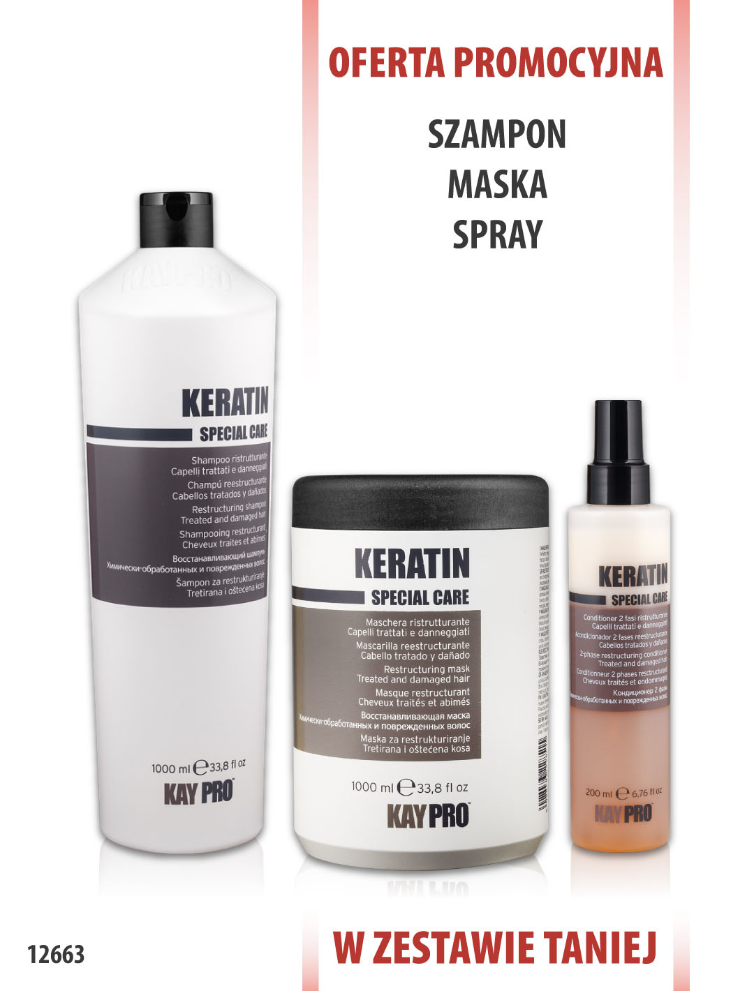 KayPro Keratin Szampon 1000 ml + Maska 1000 ml + Odżywka dwufazowa 200 ml