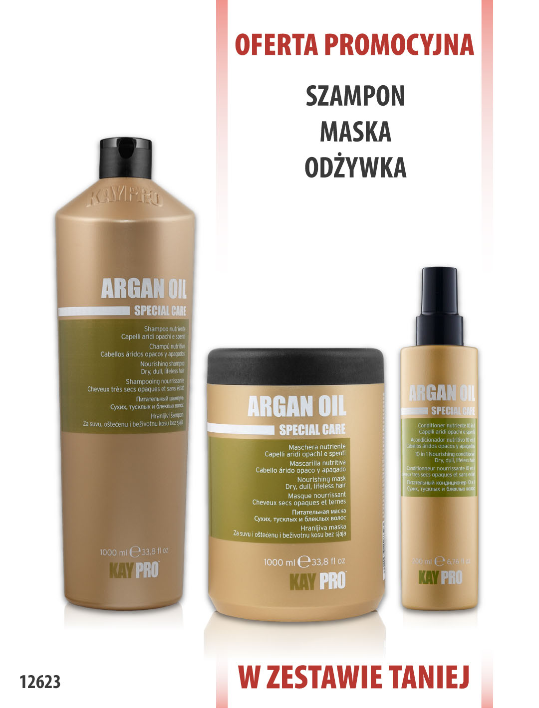 KayPro Szampon z Olejkiem Arganowym 1000ml + Maska 1000ml + Spray 10 w 1 200ml