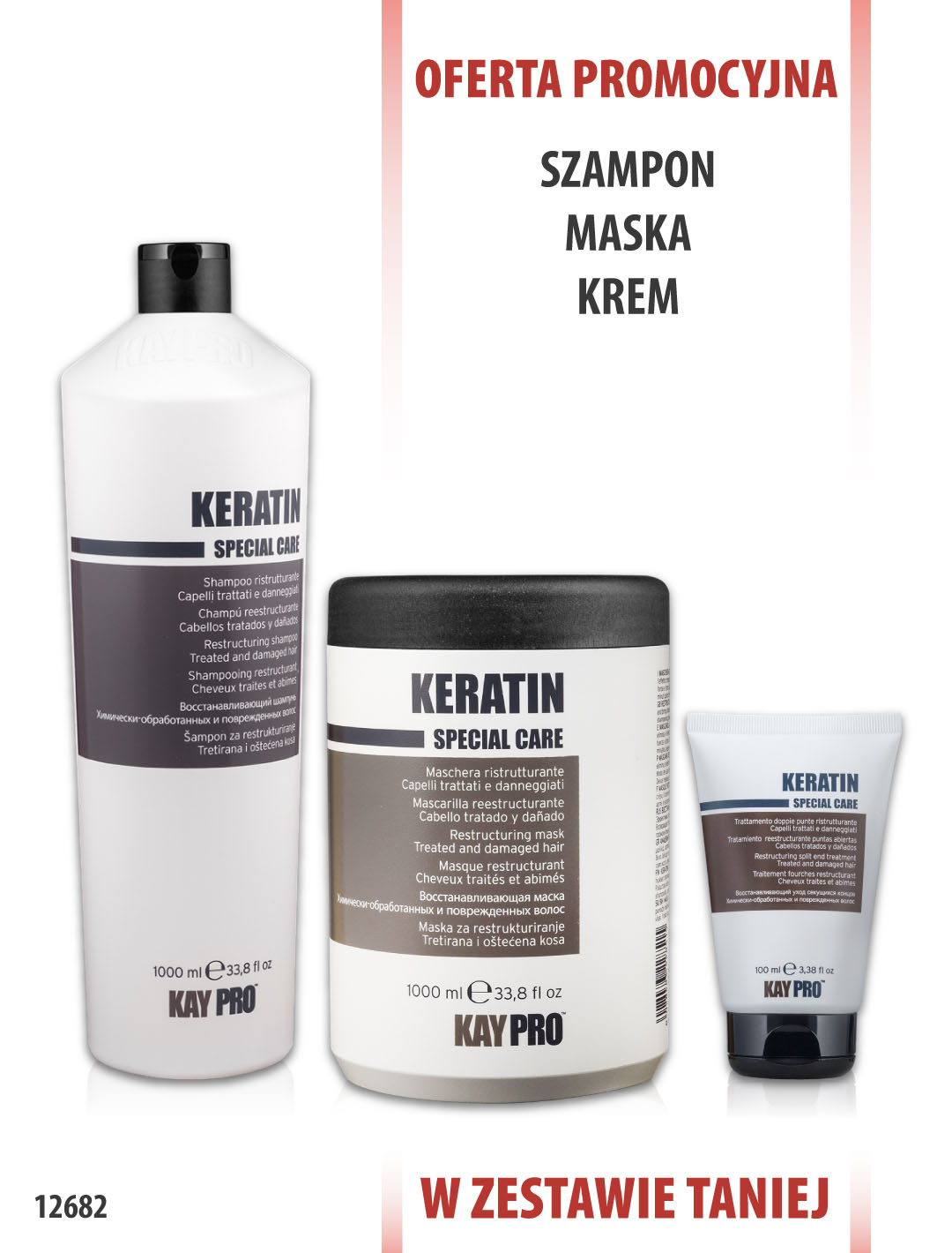 KayPro Keratin Szampon 1000 ml + Maska 1000 ml + Fluid 100 ml